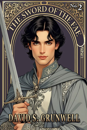 A handsome dark haired young man holds up a long slender sword. The title of the book and the authors name, David S. Grunwell are the only text on the cover.